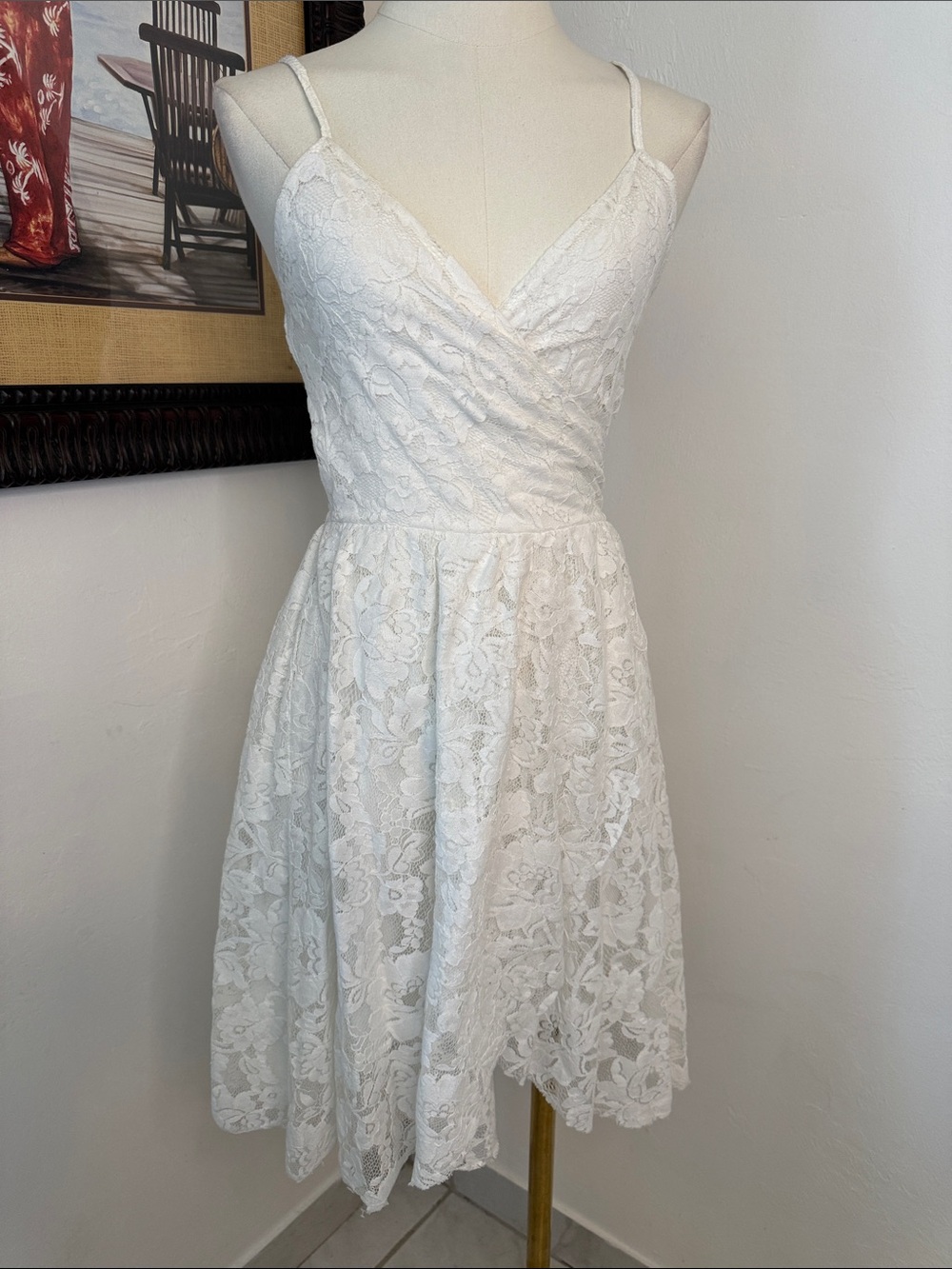 Abercrombie & Fitch White Lace Mini Dress with Spaghetti Straps